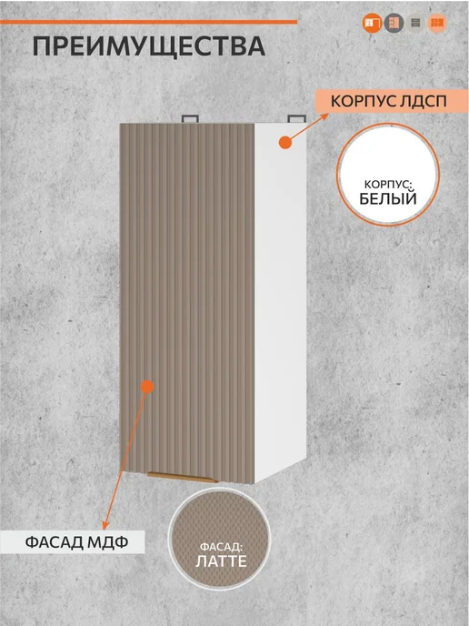 ОРИНОКО Кухонный гарнитур модульный навесной 30 см, бежевый, фото 3