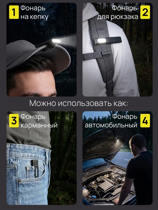 WarSun Фонарик аккумуляторный ручной на кепку с магнитом зарядкой, вариант, фото 2