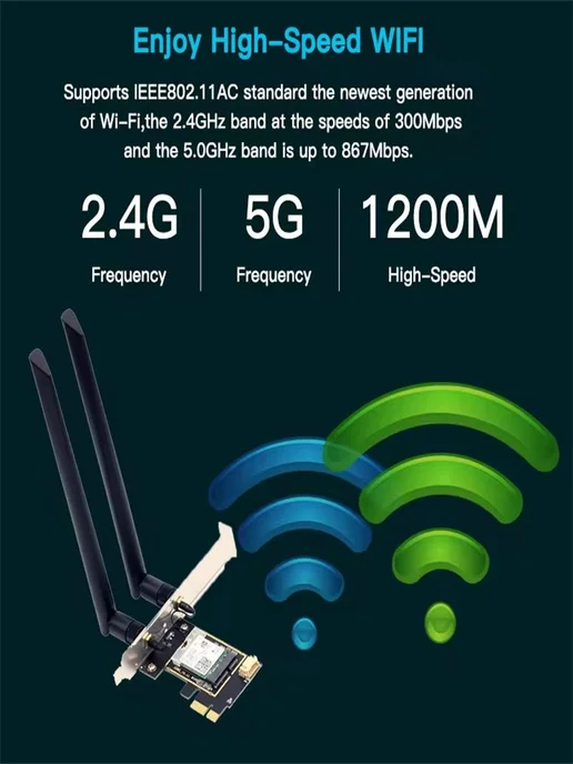 WiFi адаптер PCI-E AC1200 с Bluetooth 4.2, вариант, фото 2