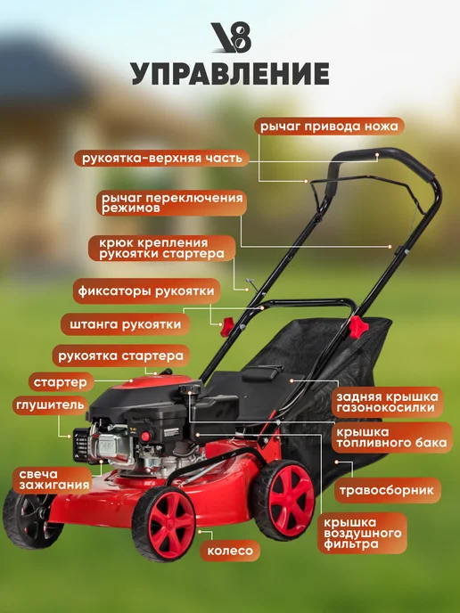 V8 Газонокосилка бензиновая V-LM139C5, 5 л.с, 5 л, фото 4
