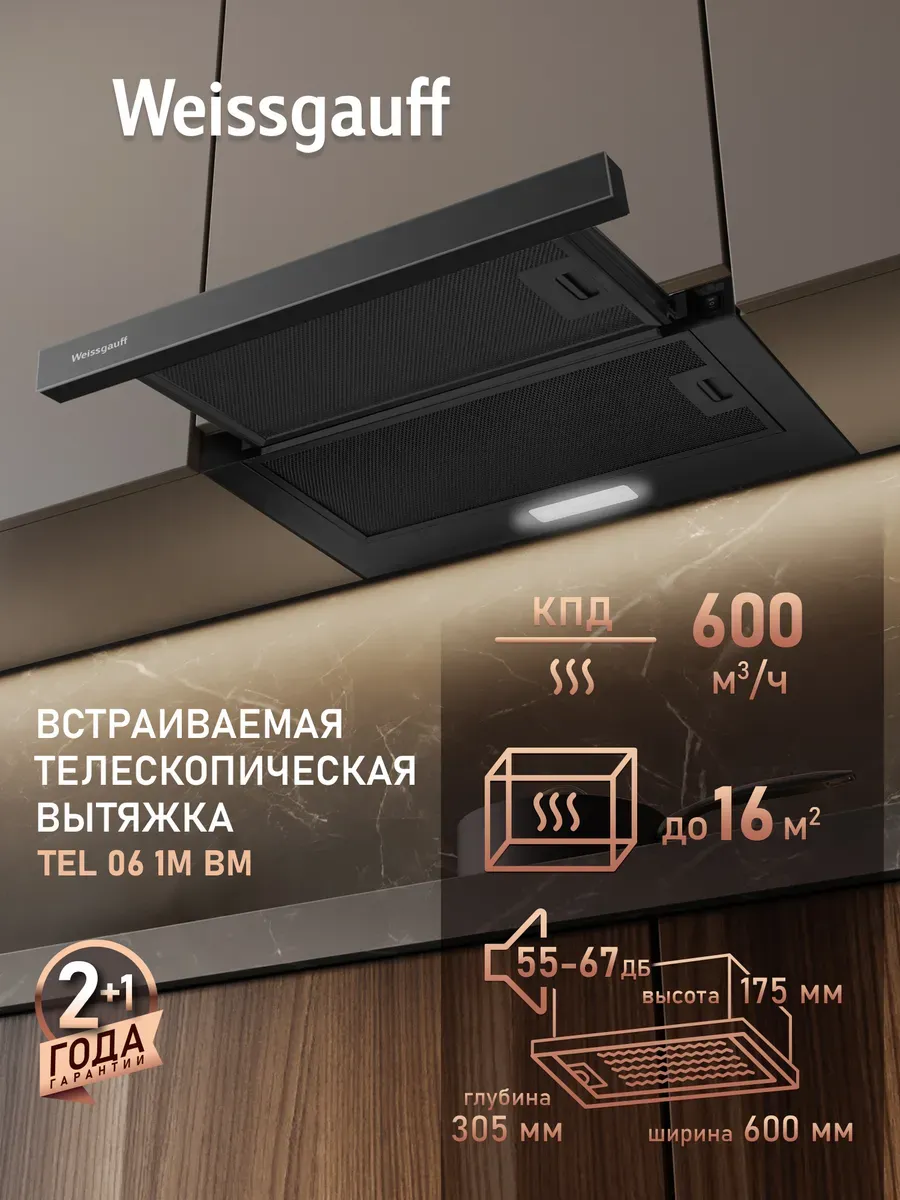 Вытяжка кухонная 60 см встраиваемая TEL 06 1M BM