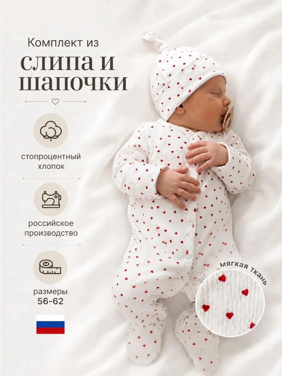 Слип для новорожденных с антицарапками и шапкой