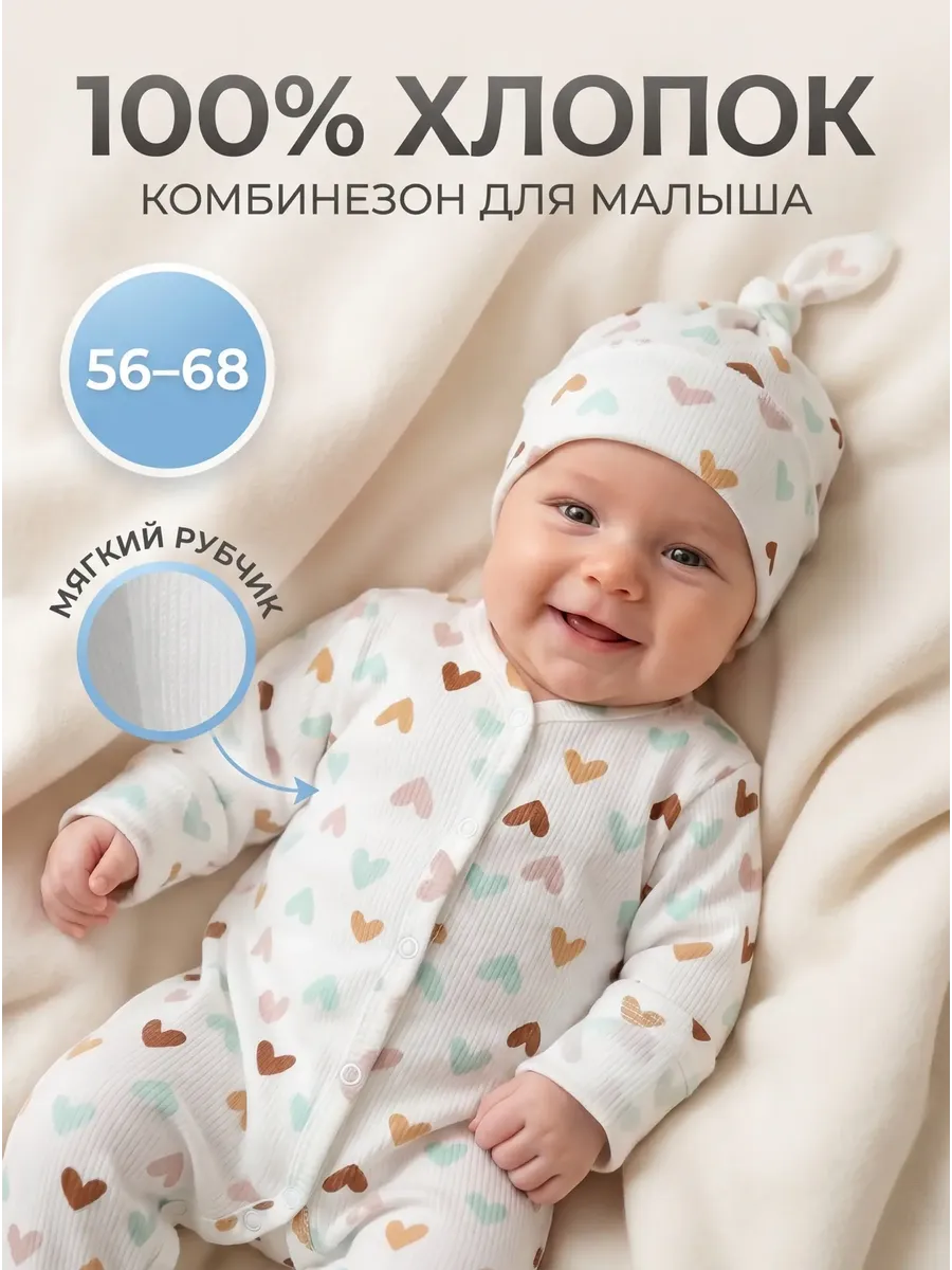 Комбинезон нательный слип с антицарапками и шапкой