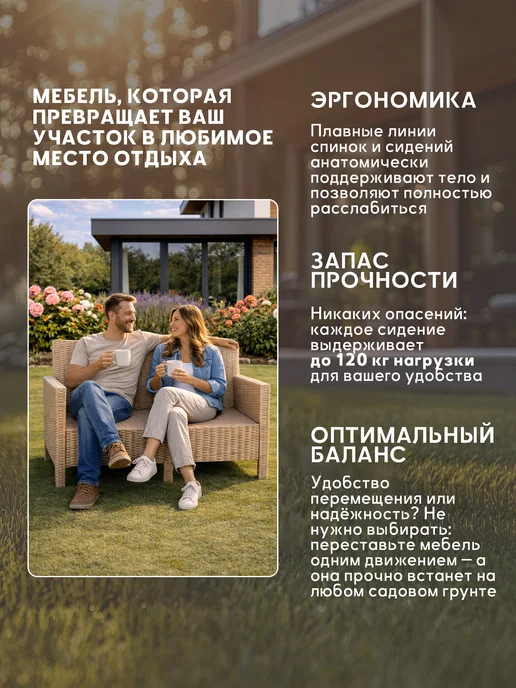 Диван садовый двухместный для дачи, бежевый, фото 2