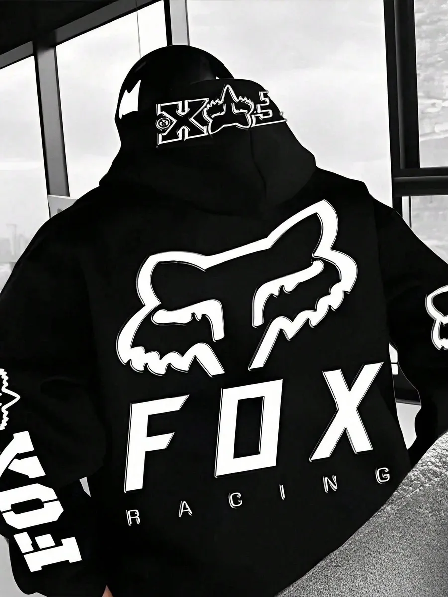 Худи Fox Racing черное оверсайз принт