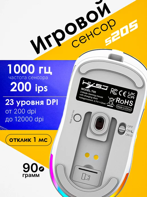 COMACHI Мышка беспроводная игровая с подсветкой для пк, белый, фото 2