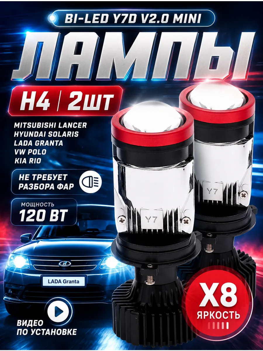 LED лампочки h4 светодиодная с мини линзой