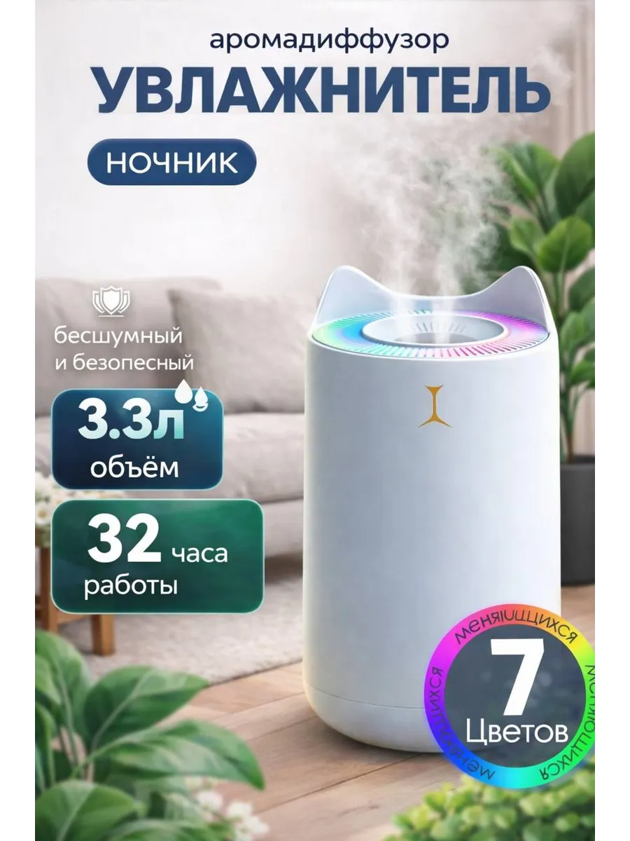 Увлажнитель воздуха для дома с аромадиффузором и подсветкой