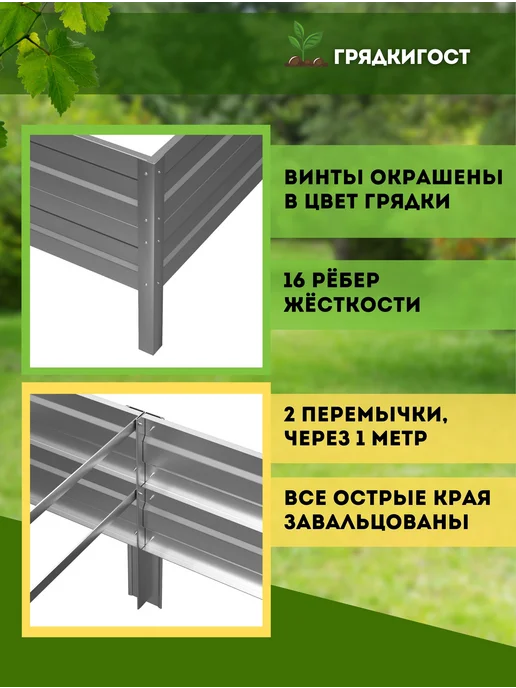 Грядки - ГОСт.рф Грядка оцинкованная металлическая 3 метра х 0,8 м H40см, 3 м, 0,8 м, фото 4