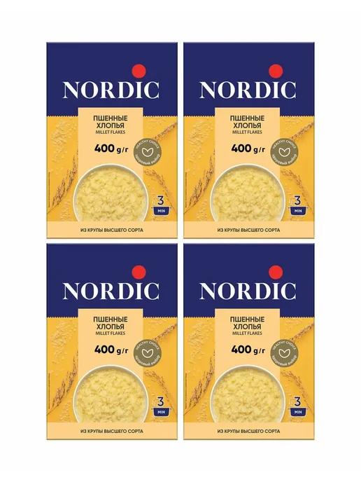 Nordiс Хлопья 3 пачки по 400 грамм пшенные, постный продукт, 4 шт, фото 2