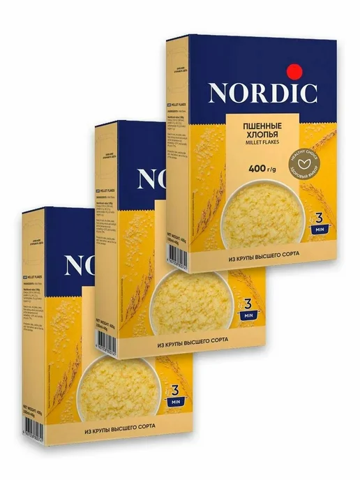 Nordiс Хлопья 3 пачки по 400 грамм пшенные, постный продукт, 4 шт, фото 3