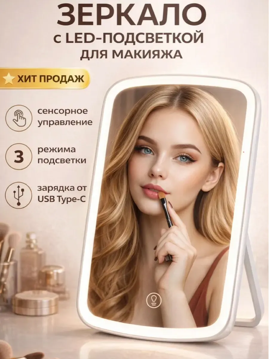 Зеркало настольное с подсветкой для макияжа косметическое