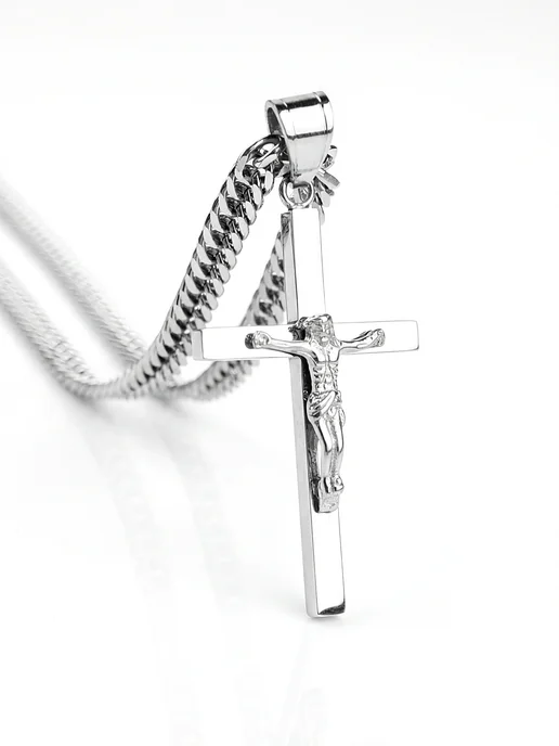 NEW COLLECTION №1 Толстая цепочка с крестом на шею медицинская сталь освящен, серый, фото 8