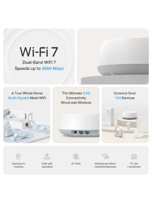 TP-link Mesh-Система Deco BE25(3-pack) WiFi7 BE3600 2xRJ45 2.5Гбит с, WiFi7 BE3600 2xRJ45 2.5Гбит, фото 3