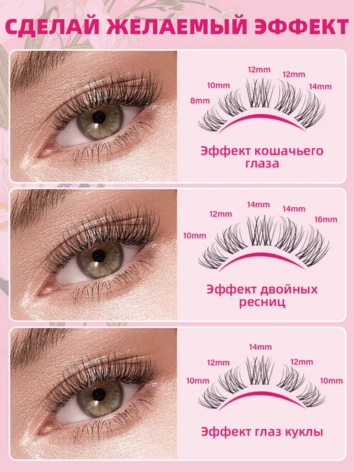 PROLASHBEAUTY Накладные ресницы пучки (клей в набор не входит) изгиб CC, 8…, вариант, фото 5