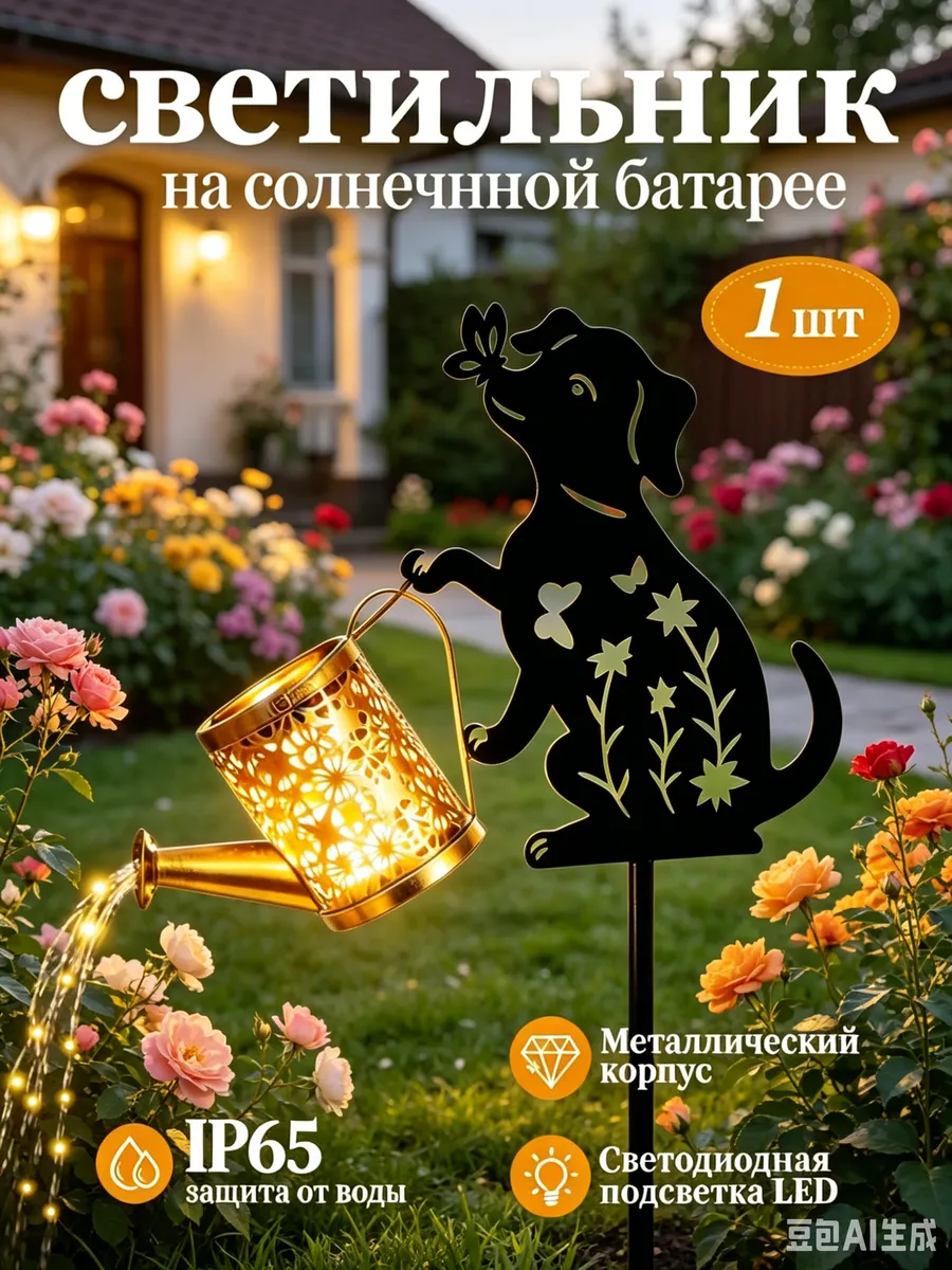 Садовый светильник Лейка "Собака" солнечный с подсветкой