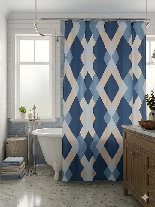Ninel Home Широкая штора для ванной и душа 240х200 синий голубой, 240x200, фото 8