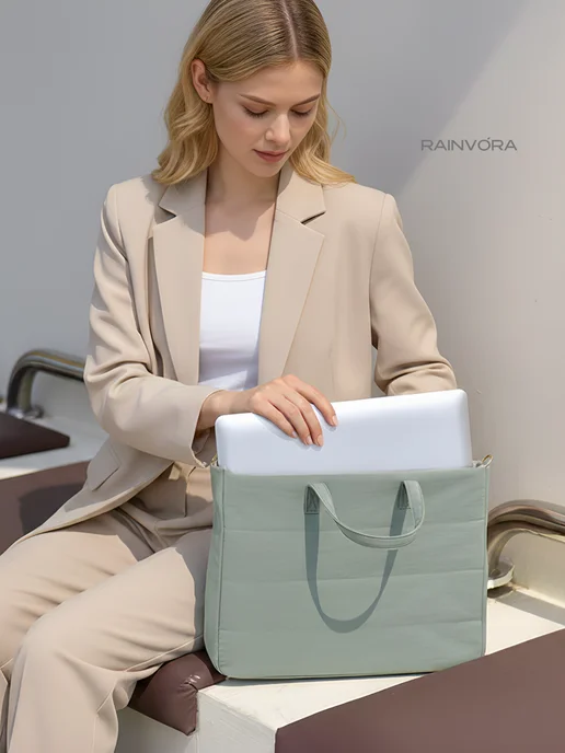 Rainvо́ra Сумка для ноутбука и макбука противоударная 13 - 14.1, зеленый, фото 3