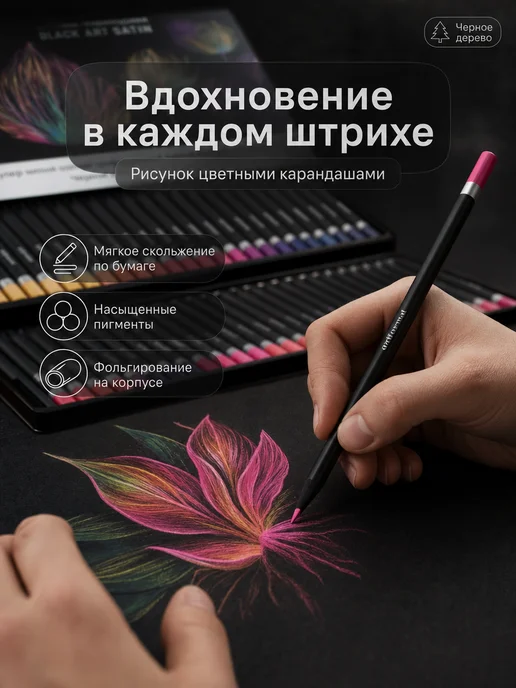 АРТформат Карандаши цветные Blackwood 24 цвета мягкие для рисования, 100 цв., фото 2