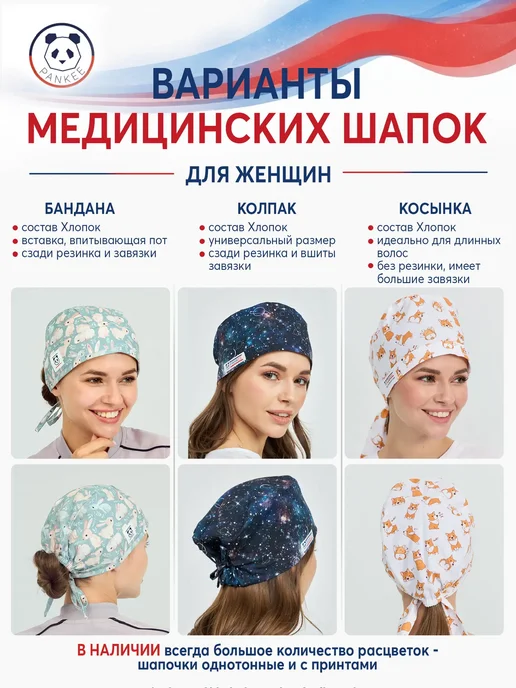 PANKEE Колпак медицинский хлопковый с рисунком, черный, фото 2