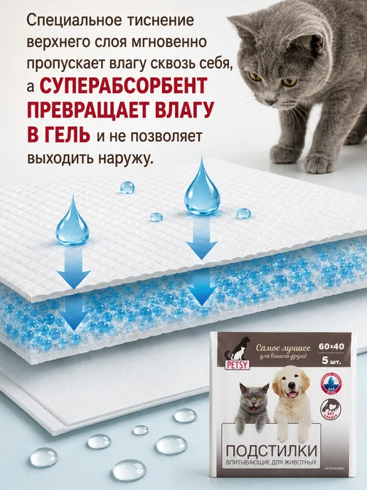 MODUM Пелёнки одноразовые впитывающие для собак и кошек Petsy Supe…, белый, фото 3