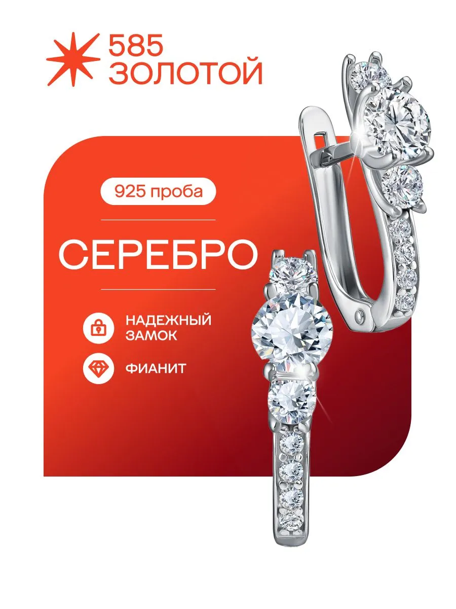 Серьги серебряные женские 925 с фианитами