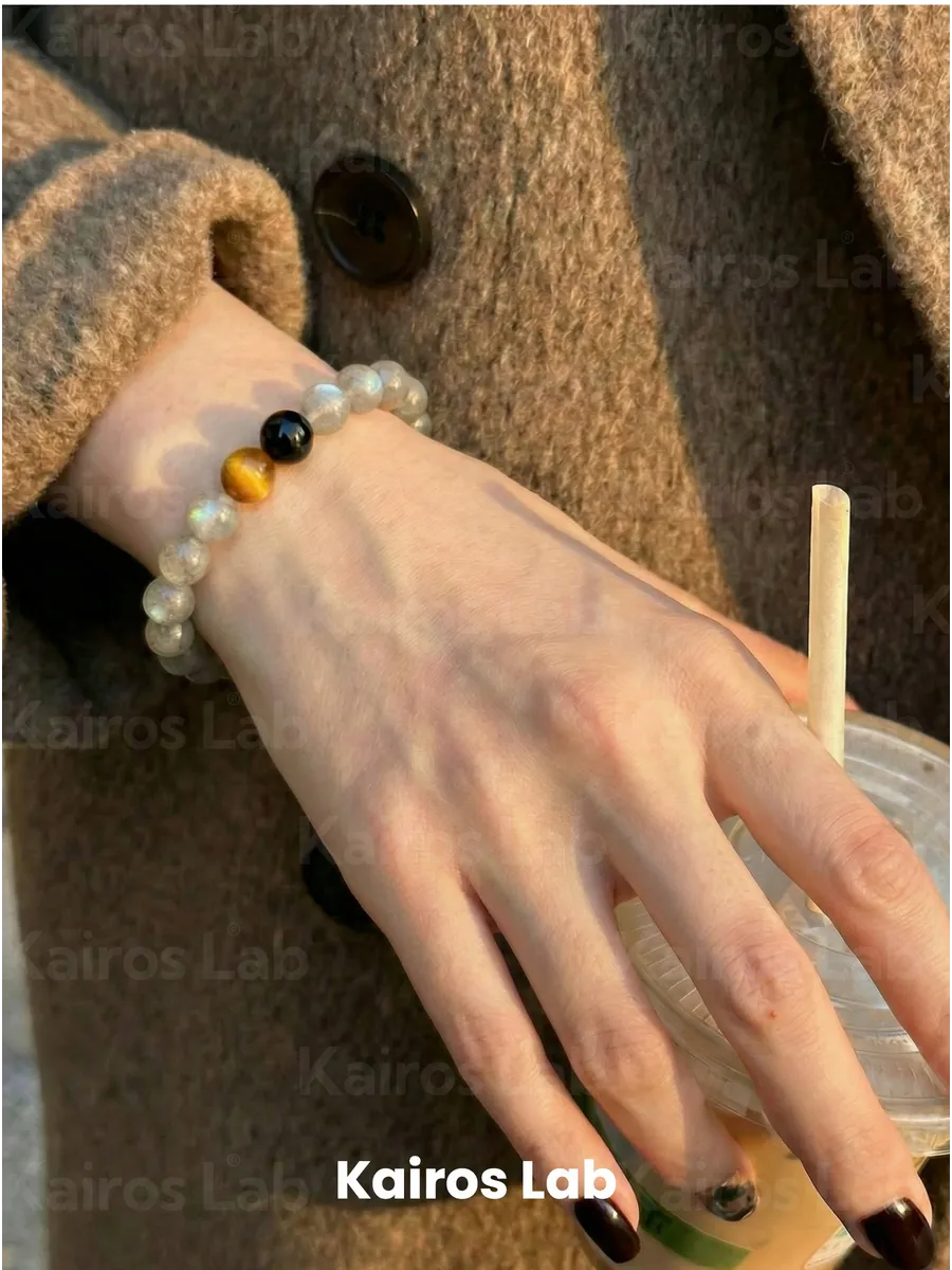 Браслет натуральный лунный камень тигровый глаз — миниатюра 2