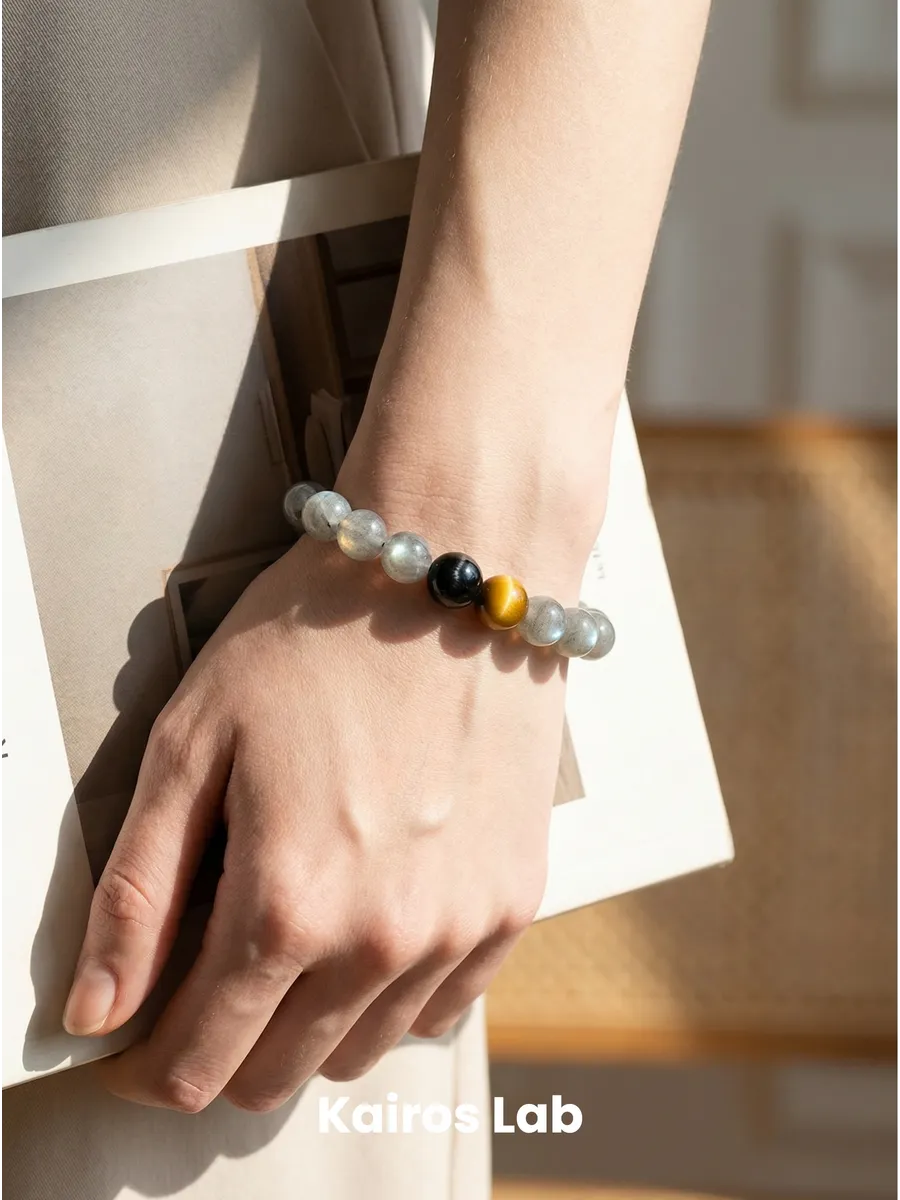 Браслет натуральный лунный камень тигровый глаз — миниатюра 3