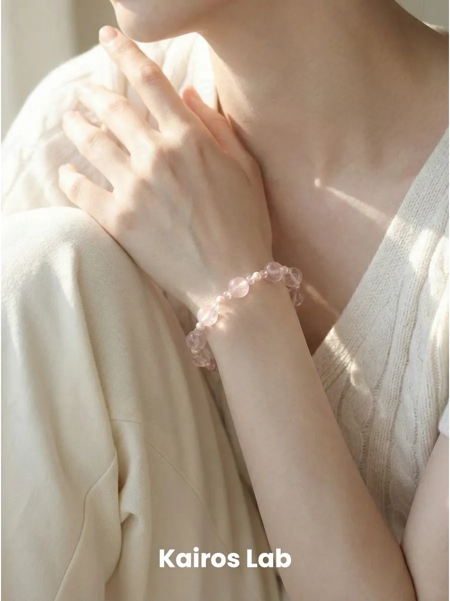 Браслет розовый кварц горный хрусталь жемчуг подарок — 1