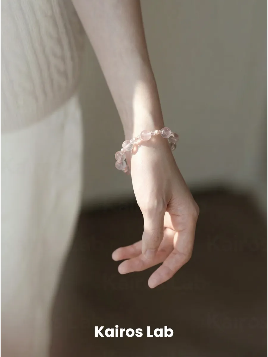 Браслет розовый кварц горный хрусталь жемчуг подарок — миниатюра 2