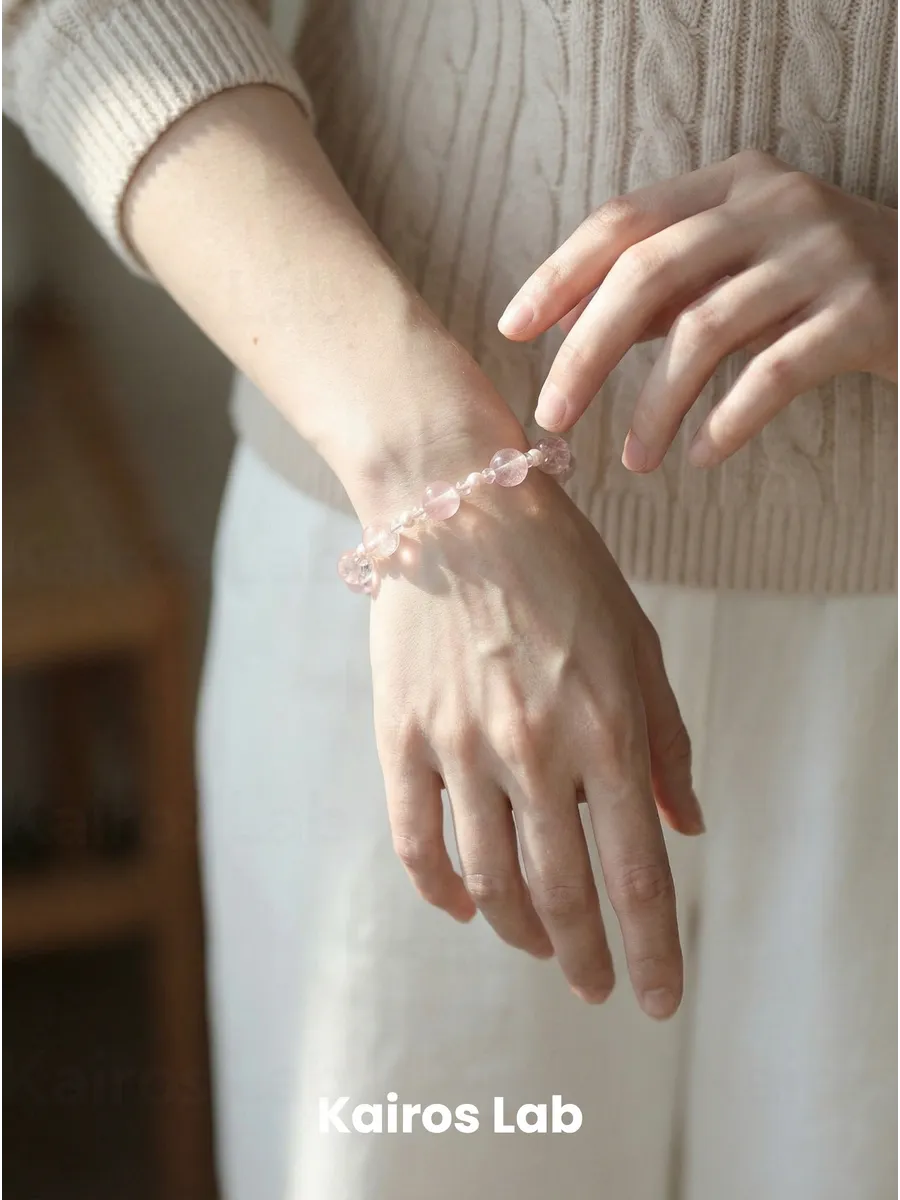 Браслет розовый кварц горный хрусталь жемчуг подарок — миниатюра 3