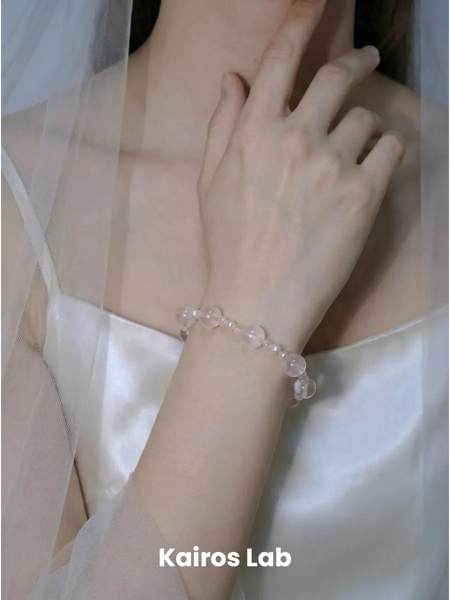 Браслет розовый кварц горный хрусталь жемчуг подарок — миниатюра 5
