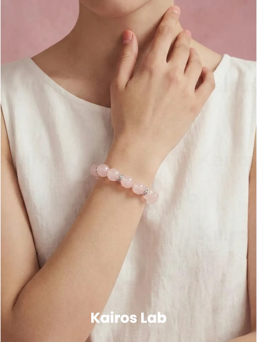 Браслет розовый кварц 12мм натуральный камень подарок — 1