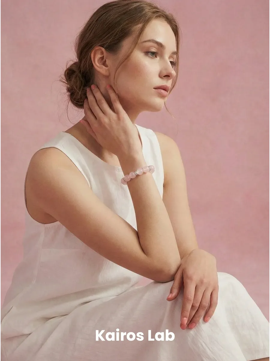 Браслет розовый кварц 12мм натуральный камень подарок — миниатюра 2