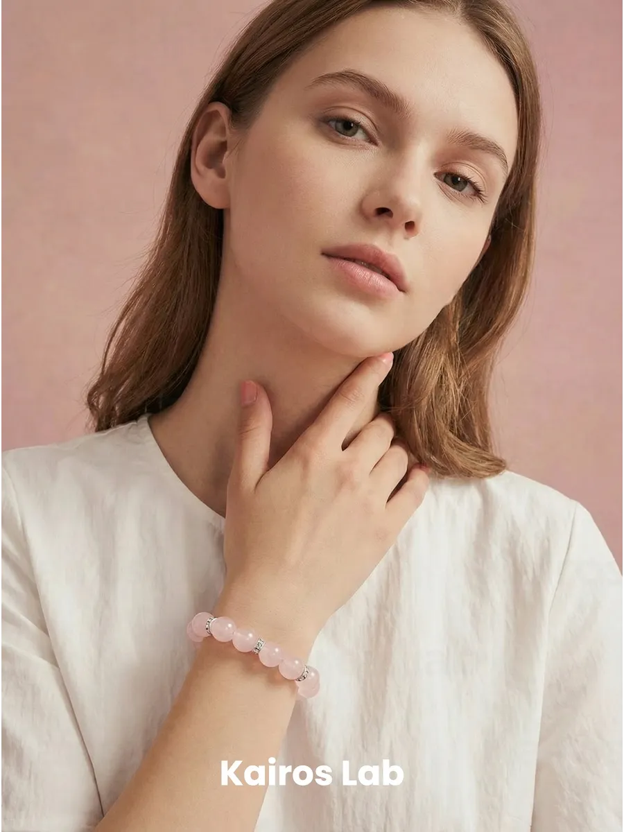 Браслет розовый кварц 12мм натуральный камень подарок — миниатюра 3