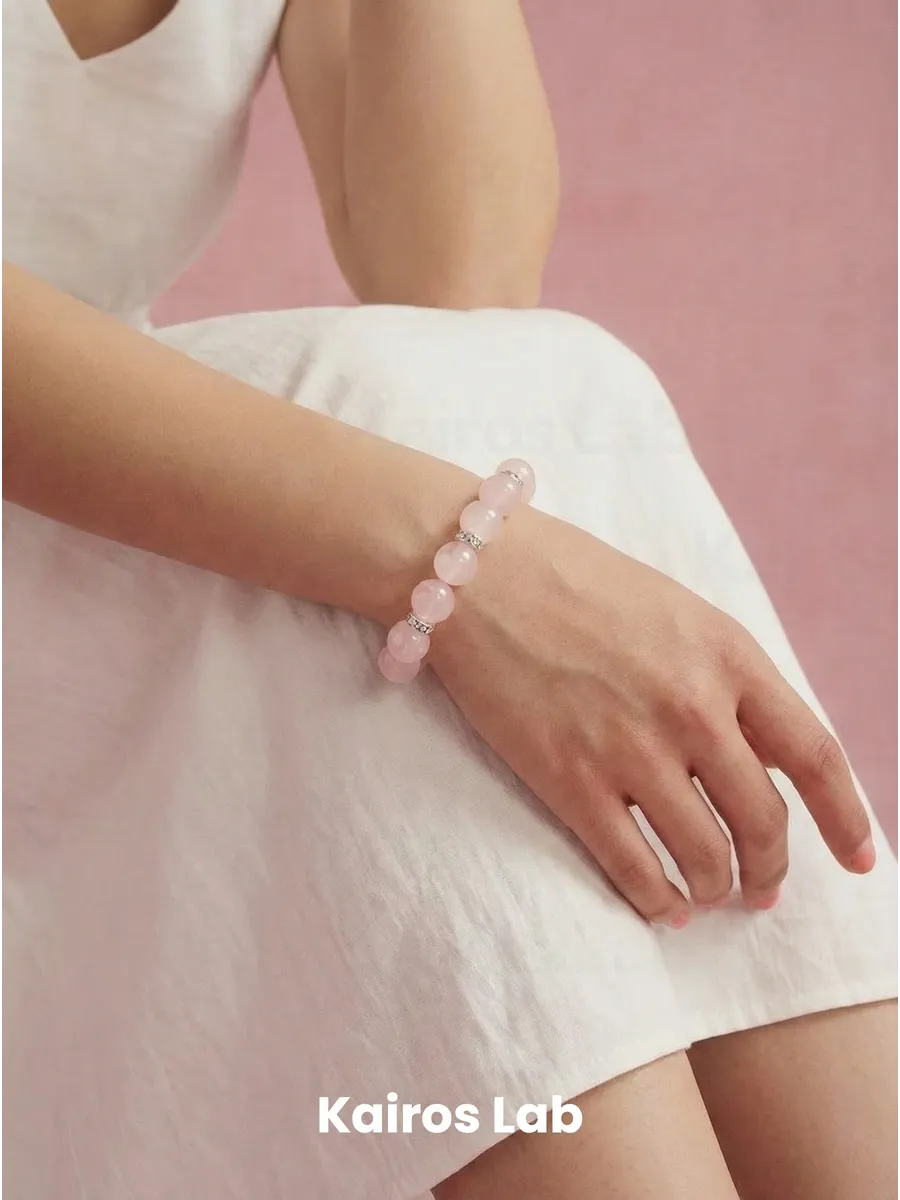 Браслет розовый кварц 12мм натуральный камень подарок — миниатюра 4