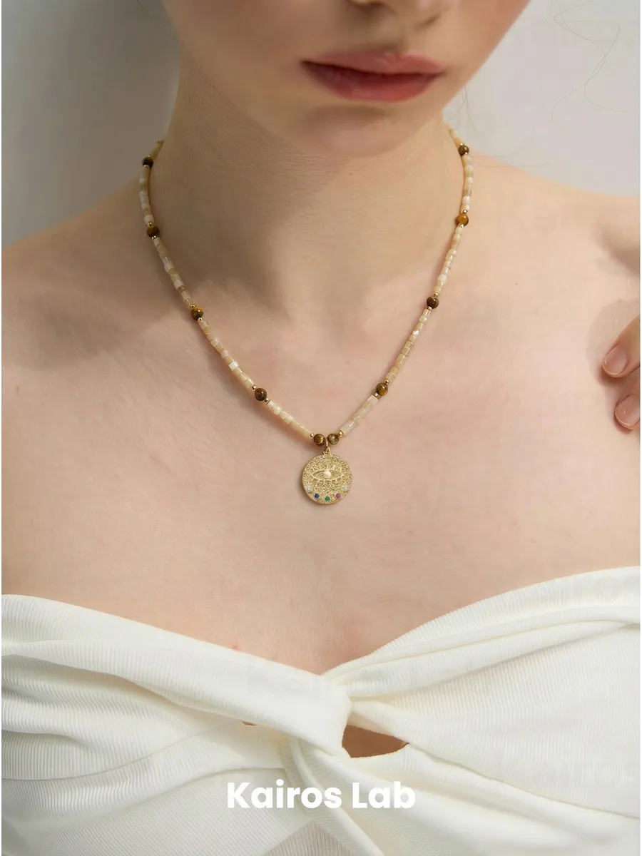 Колье подвеска тигровый глаз перламутр украшение — 1