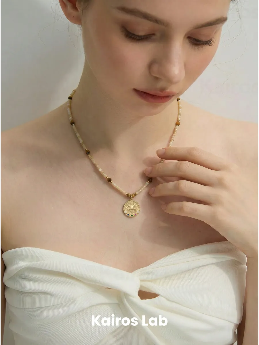 Колье подвеска тигровый глаз перламутр украшение — миниатюра 2