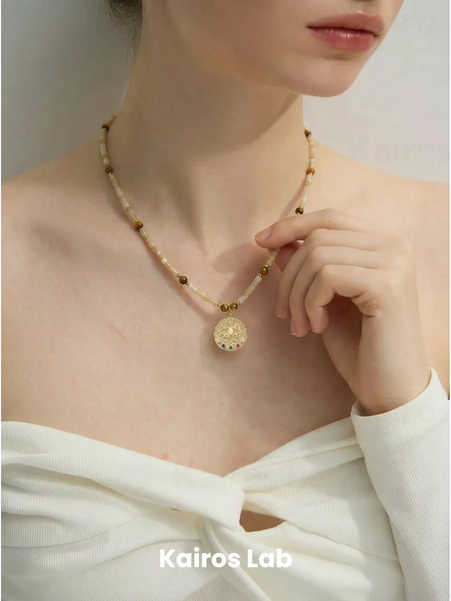 Колье подвеска тигровый глаз перламутр украшение — миниатюра 4