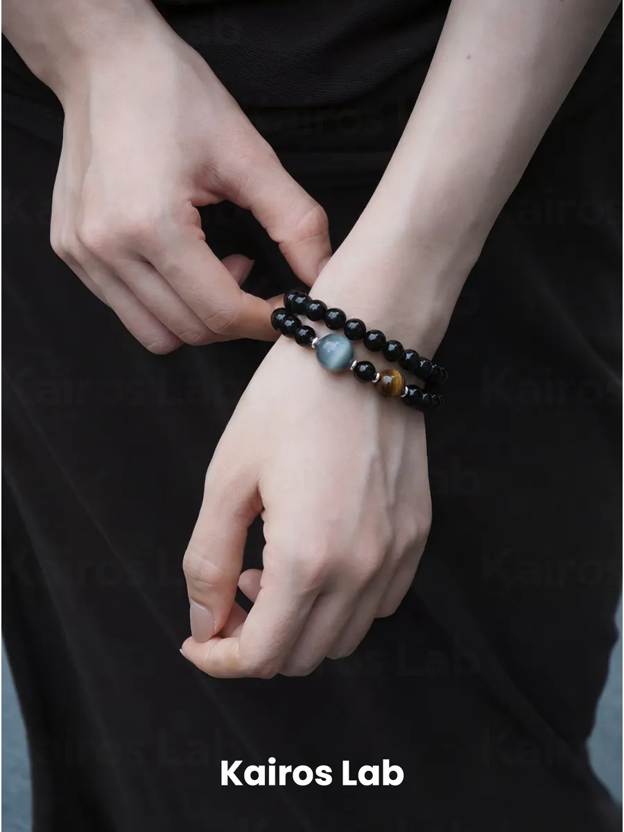 Браслет обсидиан тигровый глаз натуральный камень — миниатюра 3