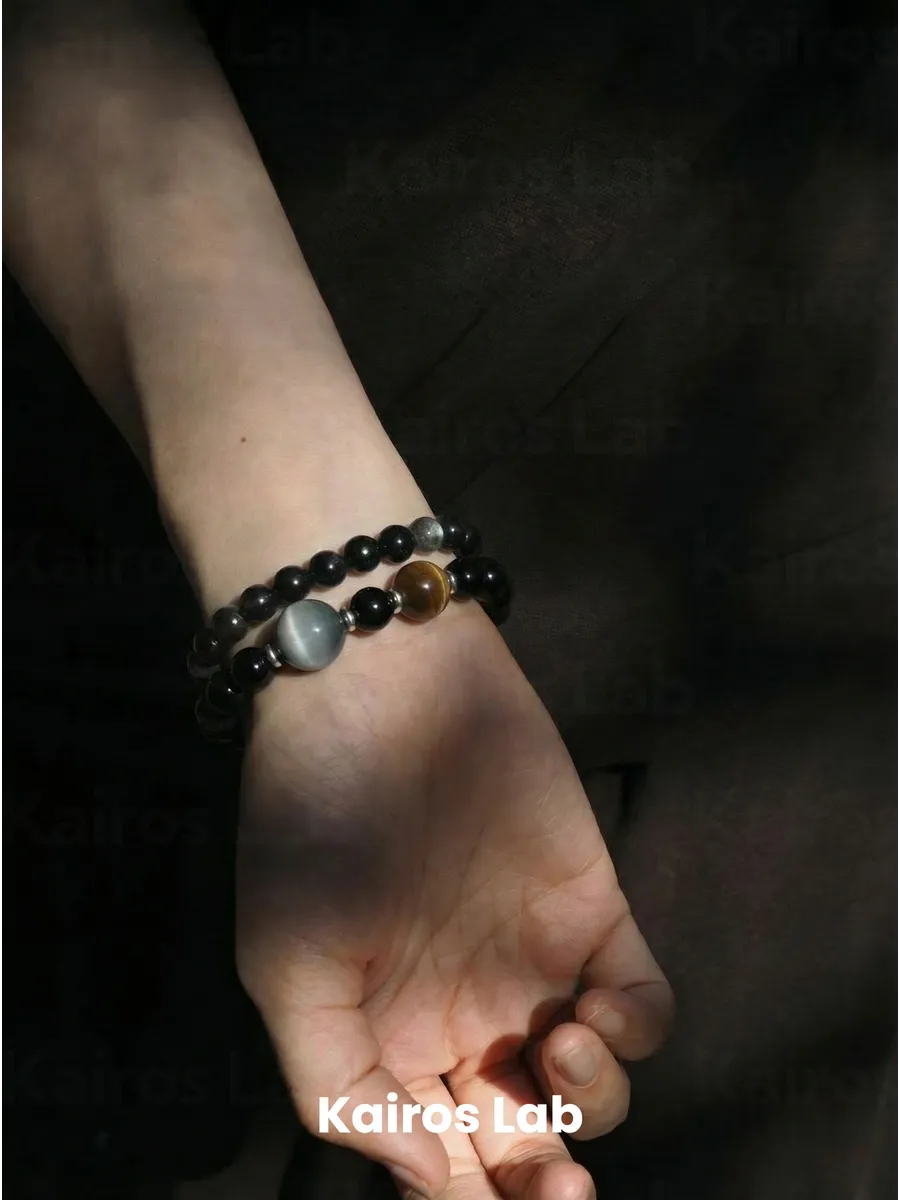 Браслет обсидиан тигровый глаз натуральный камень — миниатюра 5