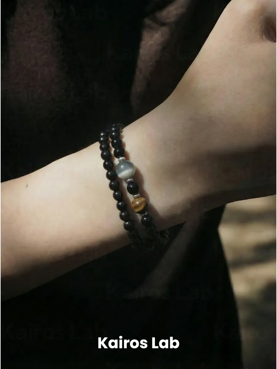 Браслет обсидиан тигровый глаз натуральный камень — миниатюра 6