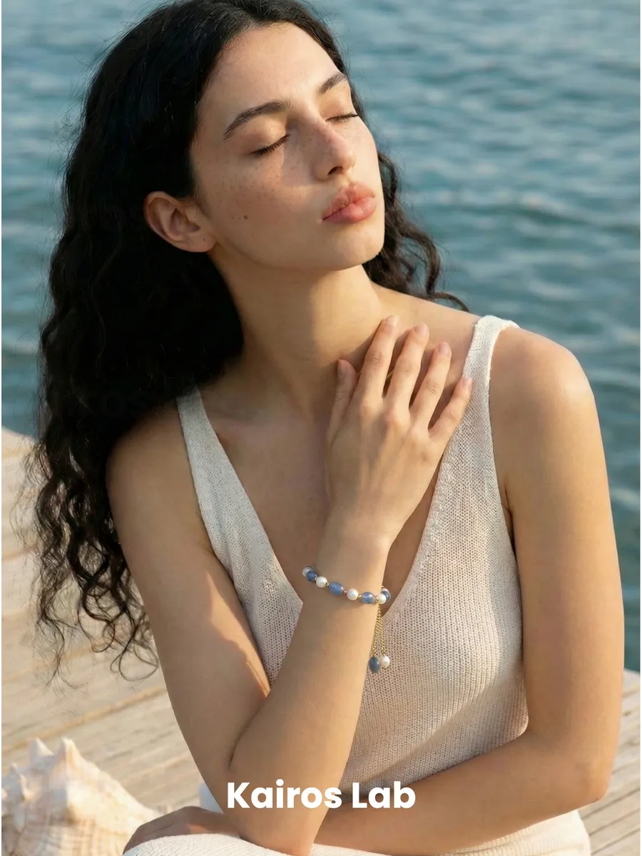 Браслет голубой авантюрин жемчуг натуральный камень — миниатюра 2