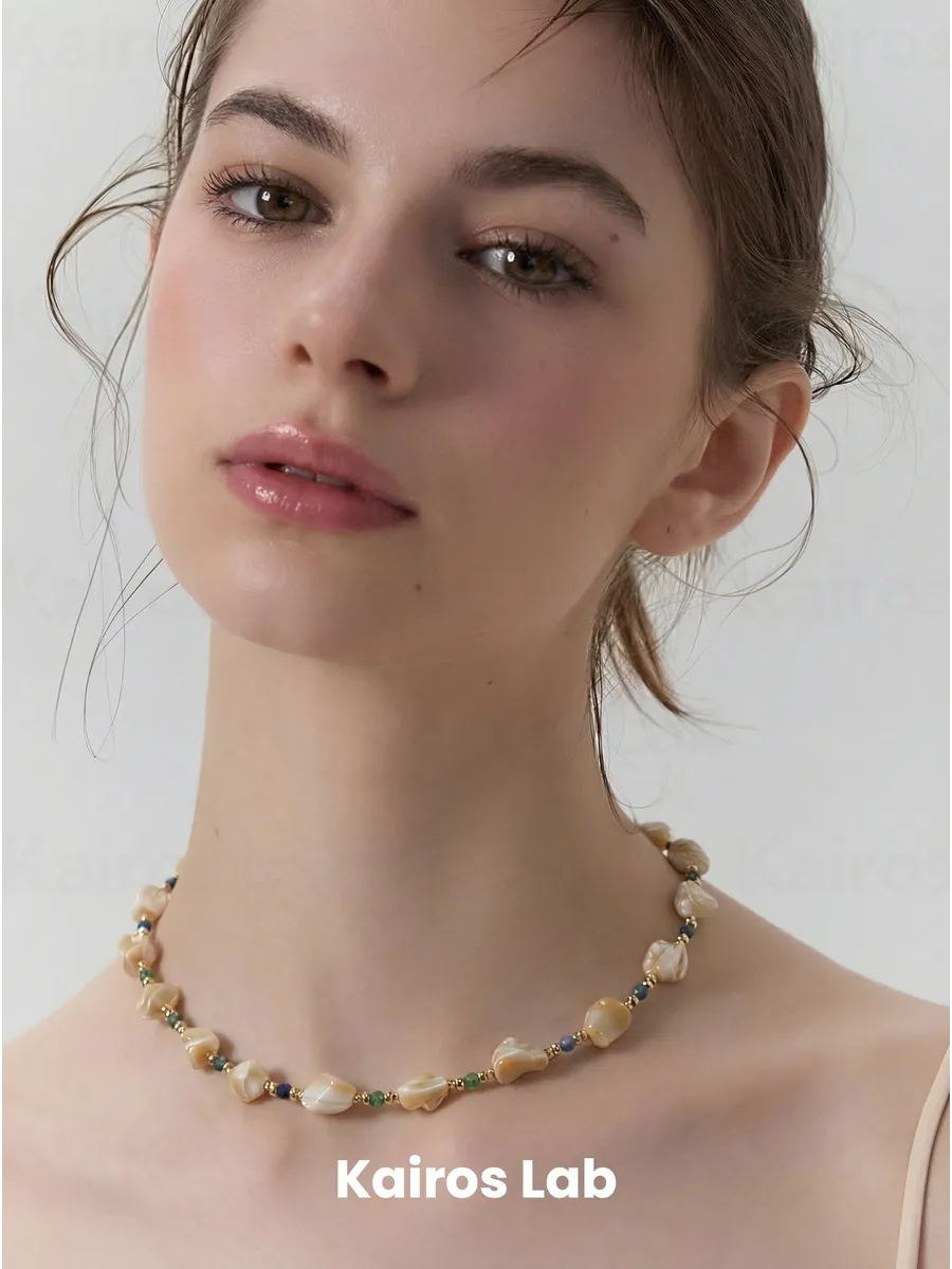 Колье ракушка лазурит зелёный агат натуральный камень — миниатюра 2