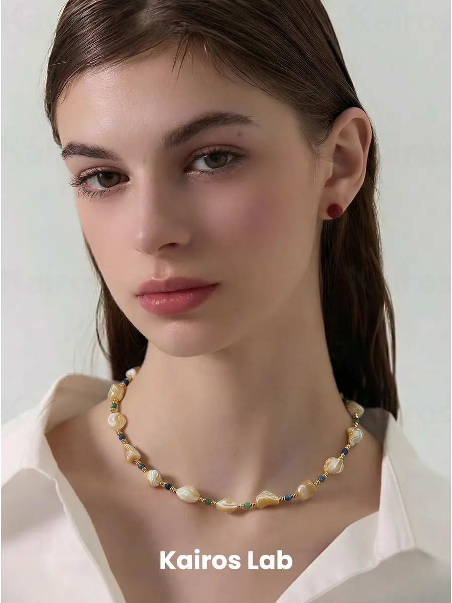 Колье ракушка лазурит зелёный агат натуральный камень — миниатюра 3