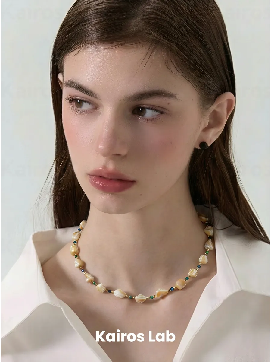 Колье ракушка лазурит зелёный агат натуральный камень — миниатюра 4