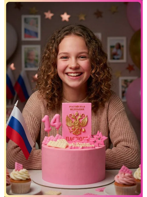 КакаоК Украшения для торта съедобные набор Паспорт на 14 лет, вариант, фото 3