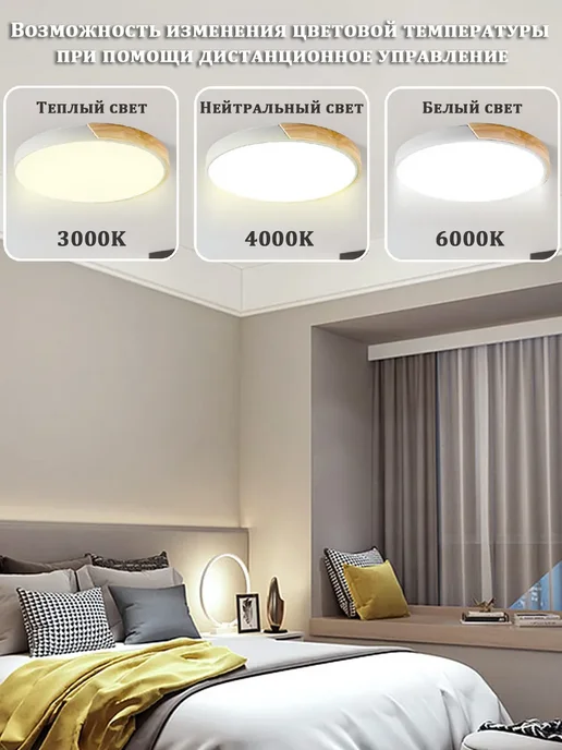 Yoolux Круглая потолочная люстра LED,40см,3000К-6000К, белый, фото 3