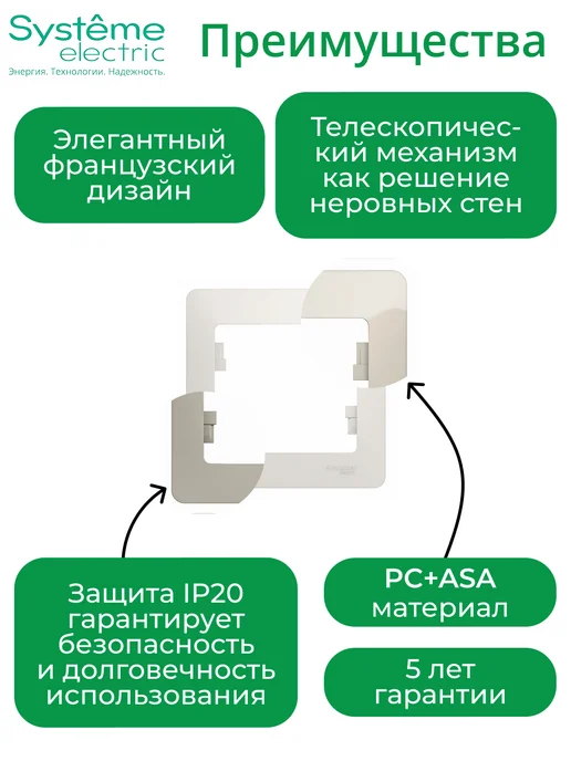 Systeme Electric Рамка 2-постовая GLOSSA бежевый, серый, фото 2