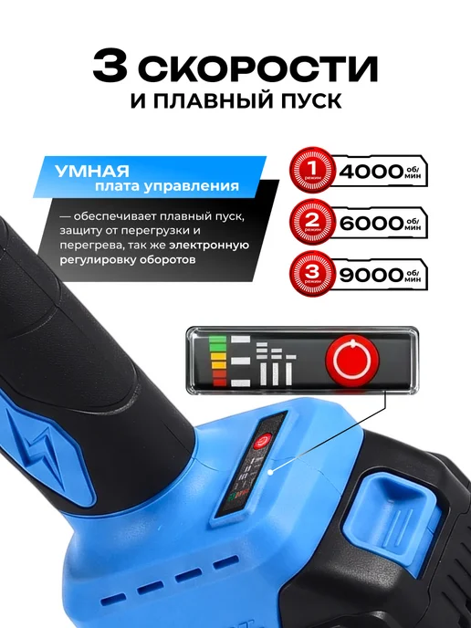 DESOON Болгарка аккумуляторная бесщеточная 20В 2АКБ х 4.0Ач в кейсе, вариант, фото 2